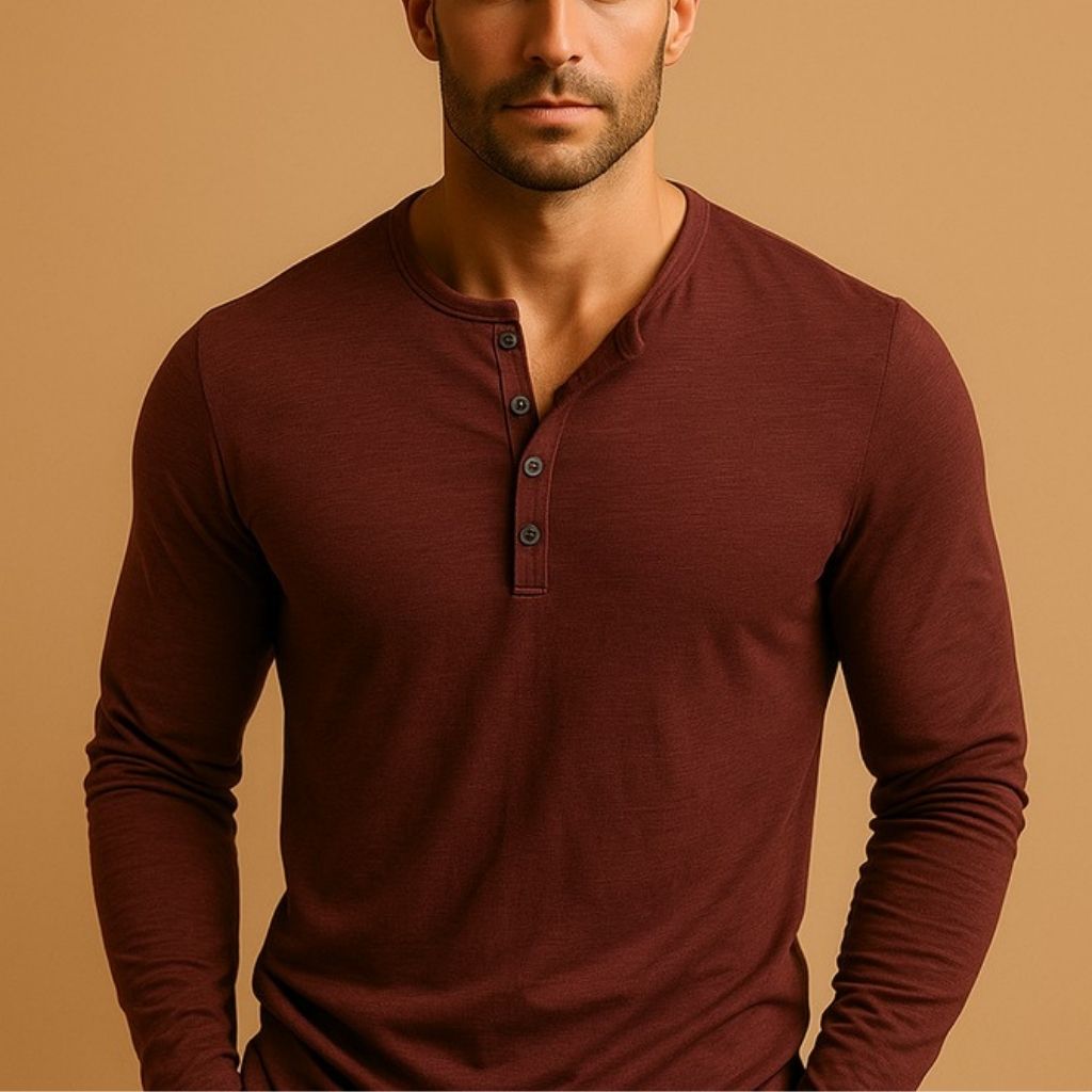 Chemise Henley pour homme – Coupe ajustée à manches longues avec patte de boutonnage