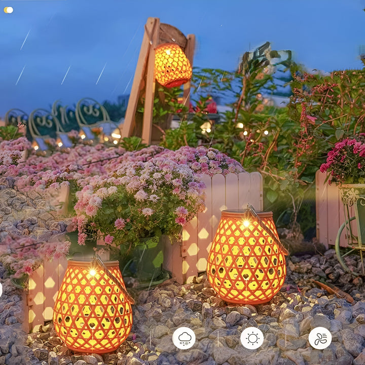 Solar Outdoor Lantern Rattan Look | LED Warm White | Garden &amp; Terrace