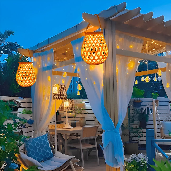 Solar Outdoor Lantern Rattan Look | LED Warm White | Garden &amp; Terrace