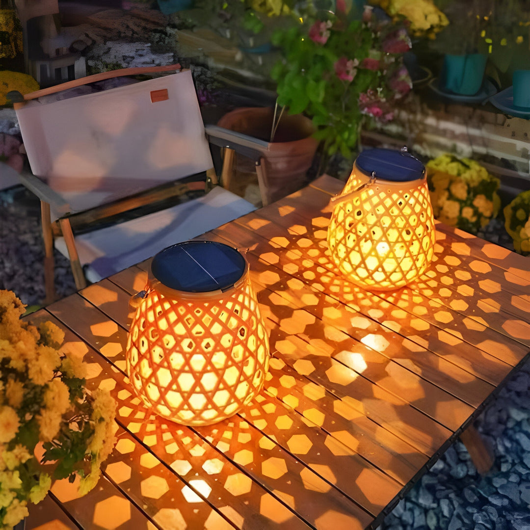 Solar Outdoor Lantern Rattan Look | LED Warm White | Garden &amp; Terrace
