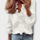 Damen-Bluse mit langen Ärmeln, Rüschendetail und V-Ausschnitt