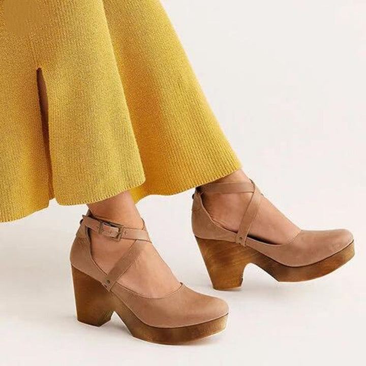 Damen Wedge-Heels mit geschlossenem Zehenbereich, Knöchelriemen und stabiler Basis