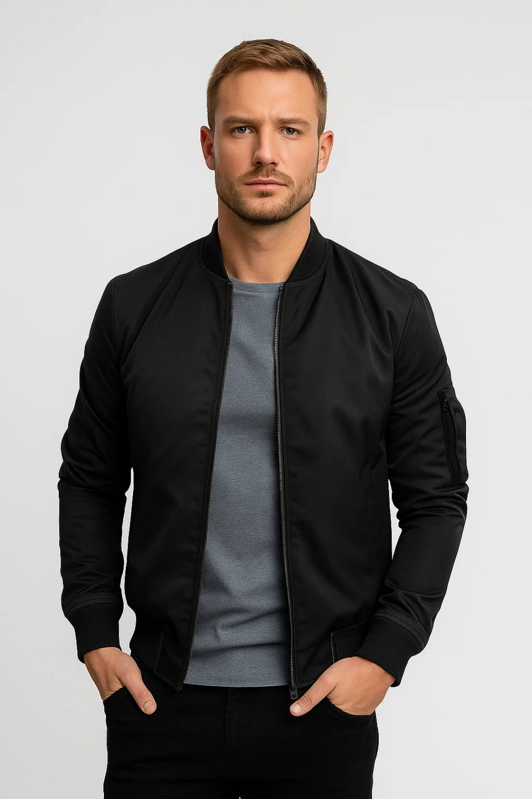 Jacke Herren - Übergangs-Bomberjacke mit Reißverschlussdetails
