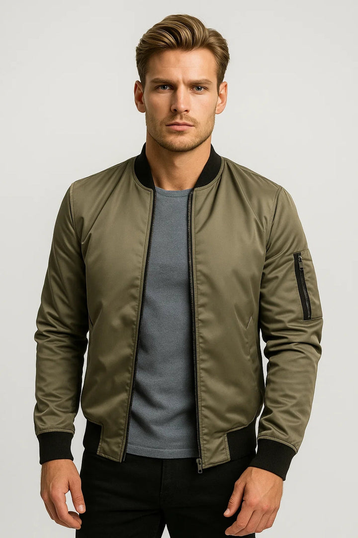Jacke Herren - Übergangs-Bomberjacke mit Reißverschlussdetails