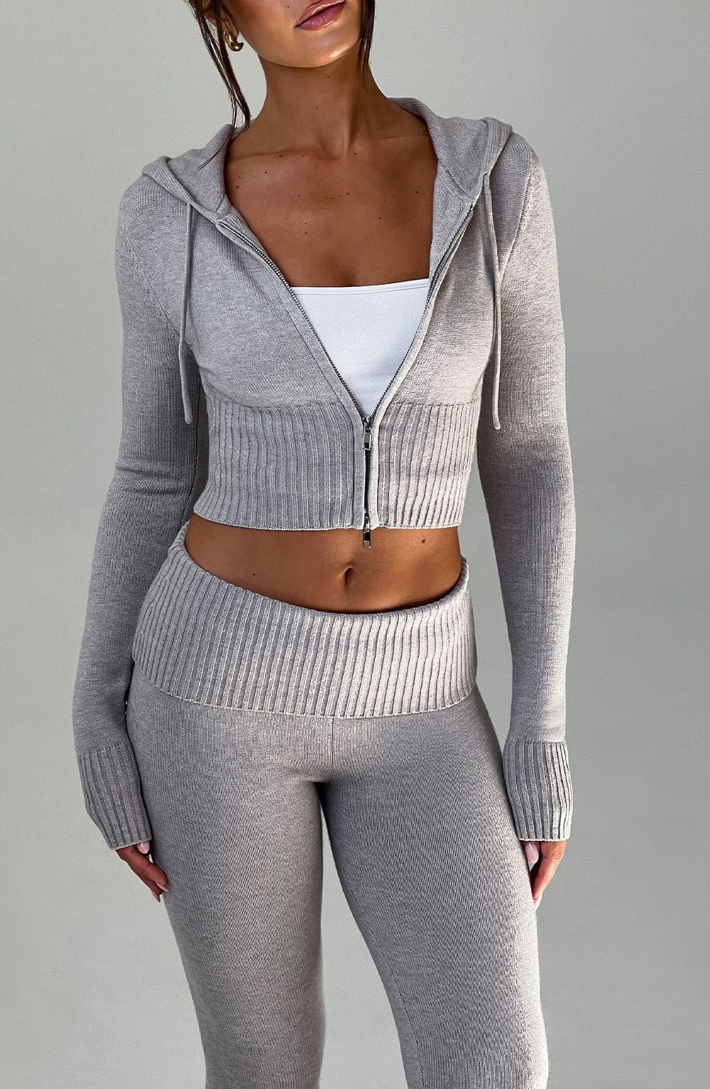 Strick Lounge Co-Ord Set mit Zip-Up Kapuzenpullover