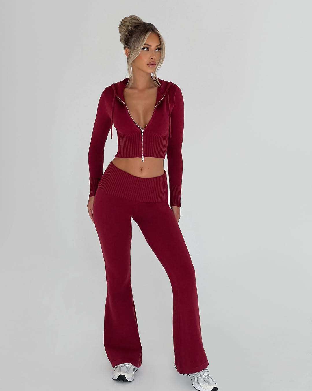 Strick Lounge Co-Ord Set mit Zip-Up Kapuzenpullover