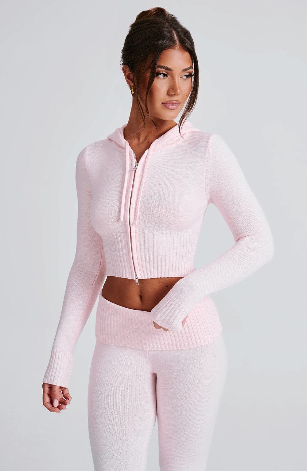 Strick Lounge Co-Ord Set mit Zip-Up Kapuzenpullover