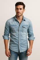 Hemd Herren - Denim Robustes Freizeithemd mit langen Ärmeln