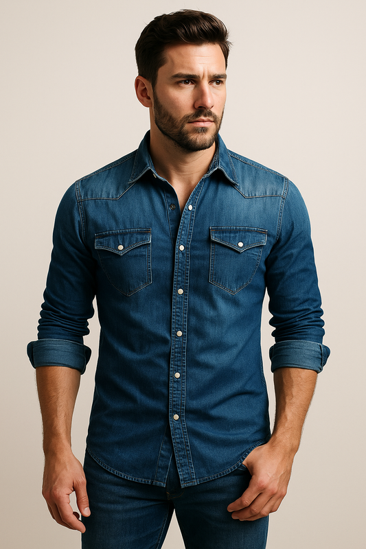 Hemd Herren - Denim Robustes Freizeithemd mit langen Ärmeln