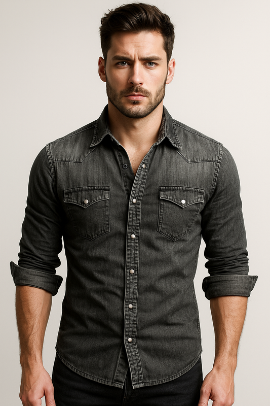 Hemd Herren - Denim Robustes Freizeithemd mit langen Ärmeln