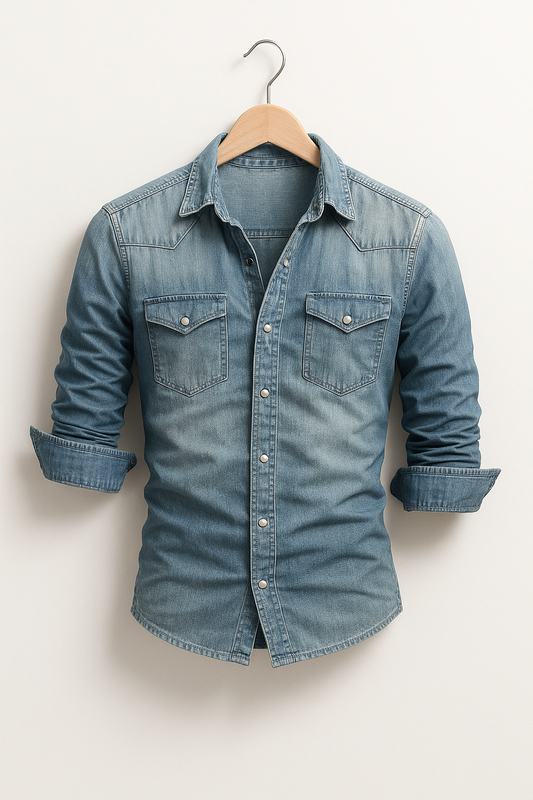 Hemd Herren - Denim Robustes Freizeithemd mit langen Ärmeln
