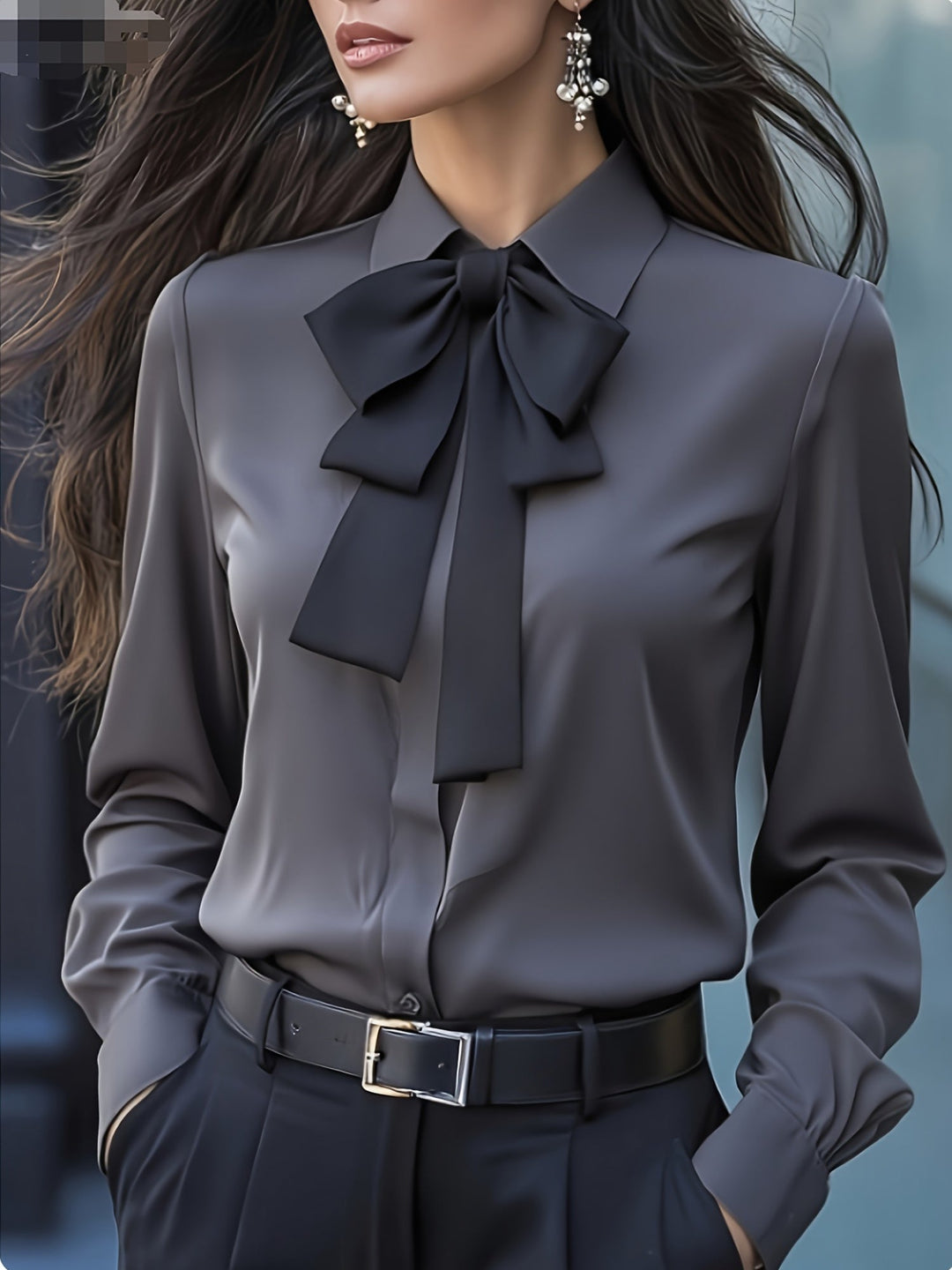 Langarm Bluse Damen | Schleifendetail &amp; Feiner Look