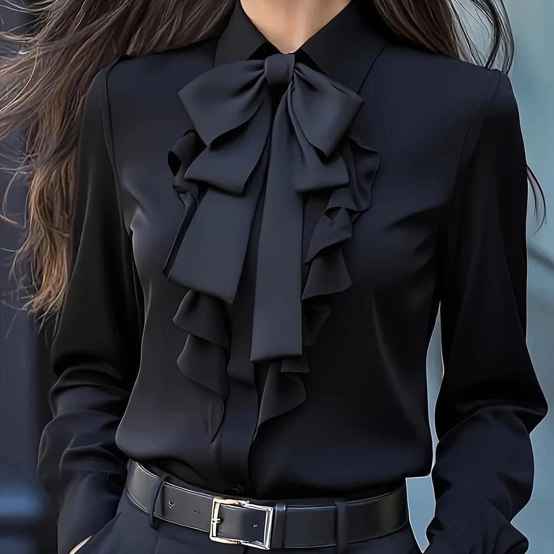 Langarm Bluse Damen | Schleifendetail &amp; Feiner Look