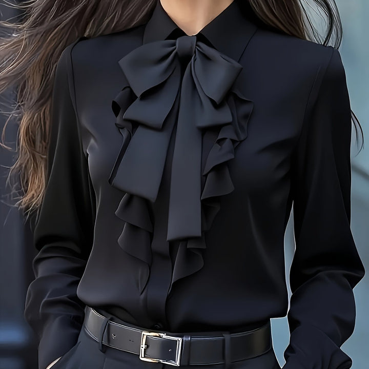Langarm Bluse Damen | Schleifendetail &amp; Feiner Look
