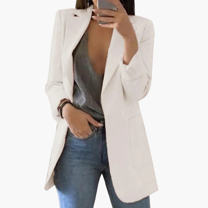 Damen Blazer Langer Schnitt Elegant Arbeit Freizeit Modern