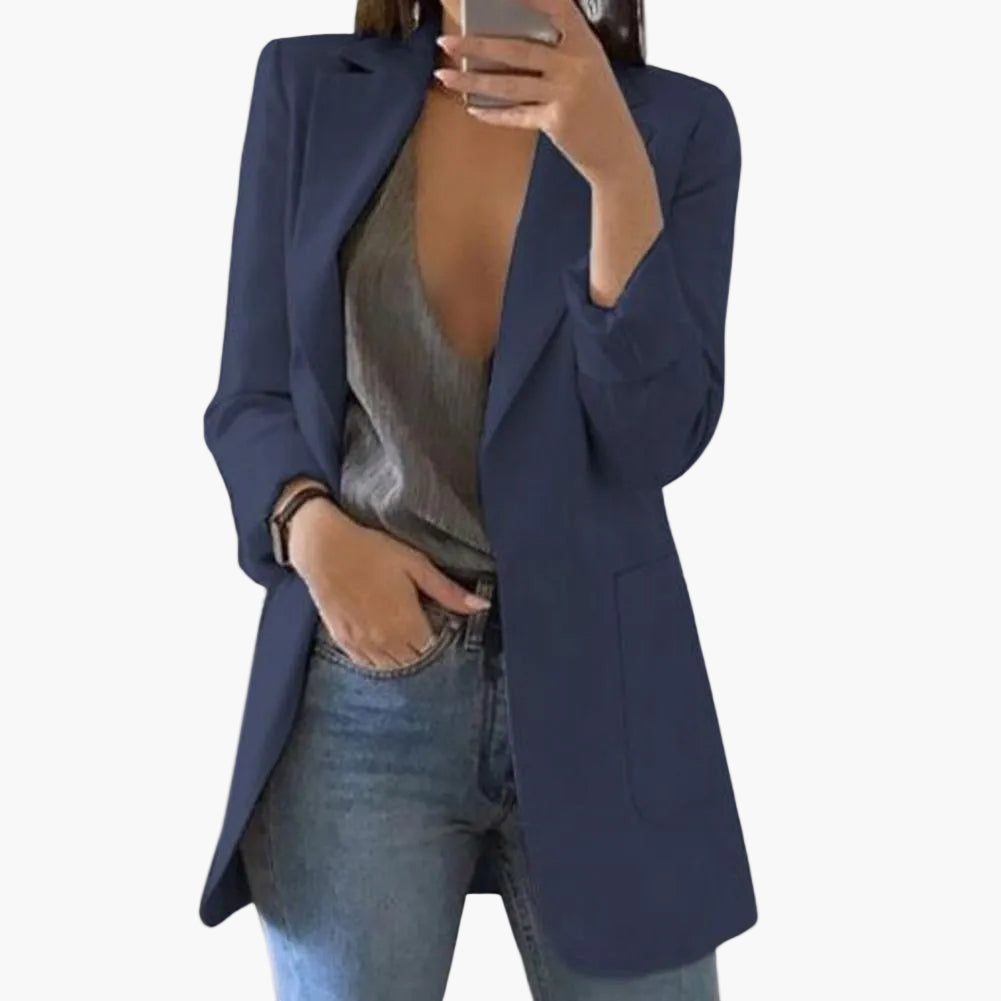 Damen Blazer Langer Schnitt Elegant Arbeit Freizeit Modern