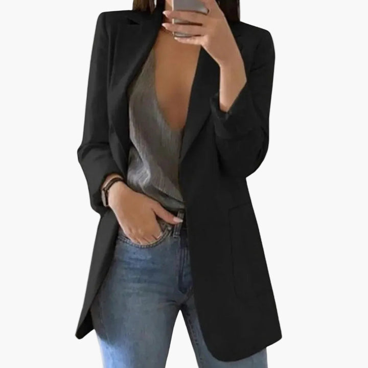 Damen Blazer Langer Schnitt Elegant Arbeit Freizeit Modern