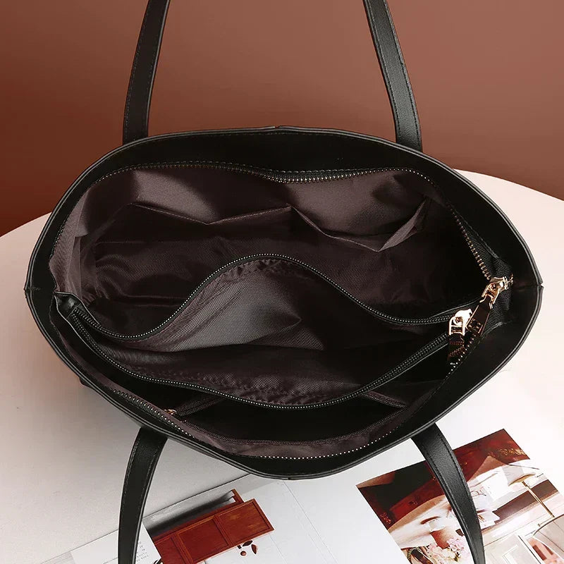 Große Leder-Tote-Tasche mit doppelten Schulterriemen