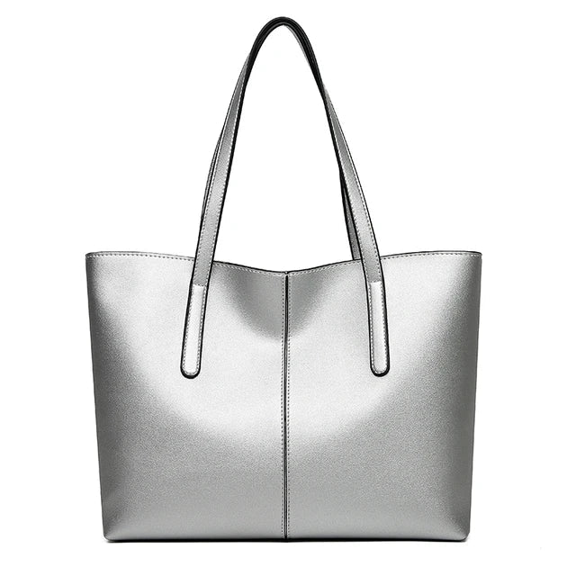 Große Leder-Tote-Tasche mit doppelten Schulterriemen