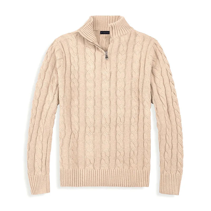 Kabelstrick Halb-Zip Pullover Herren Hoher Kragen
