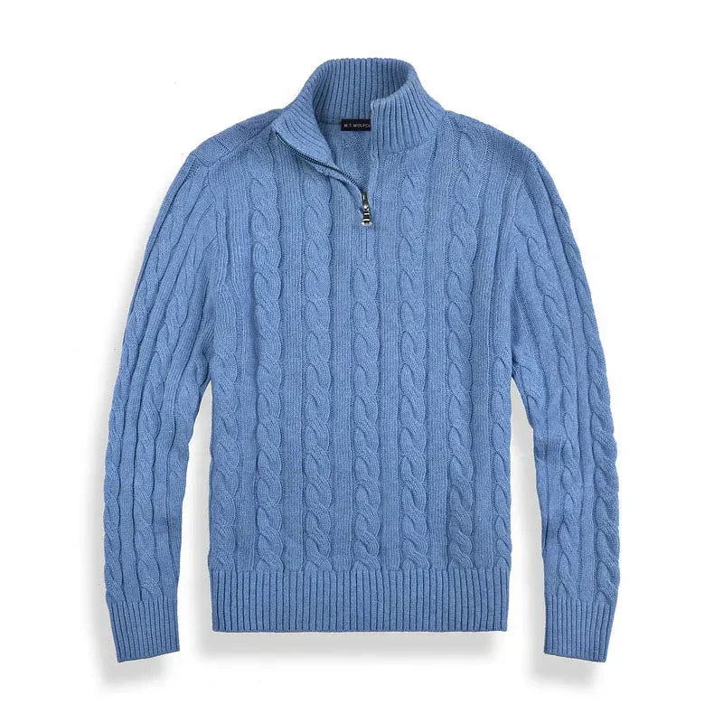 Kabelstrick Halb-Zip Pullover Herren Hoher Kragen