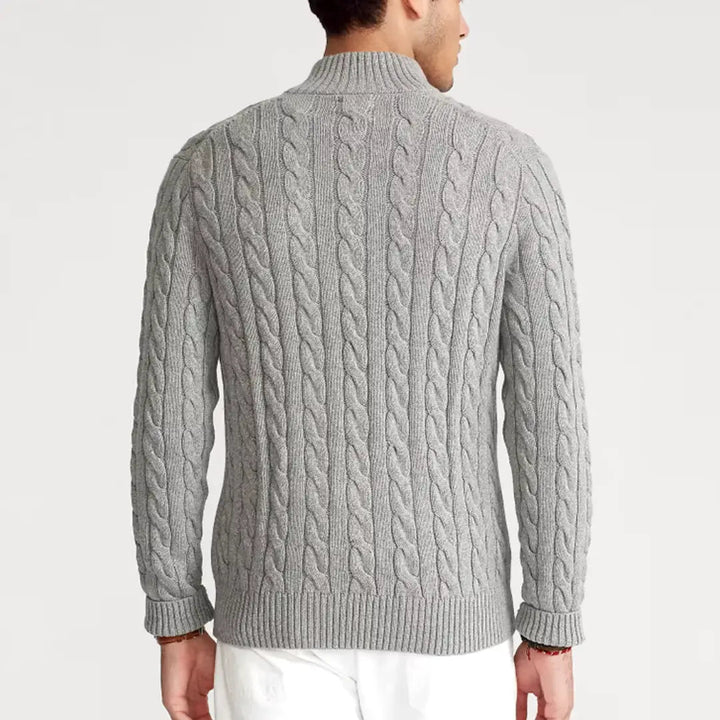 Kabelstrick Halb-Zip Pullover Herren Hoher Kragen