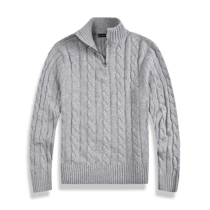 Kabelstrick Halb-Zip Pullover Herren Hoher Kragen