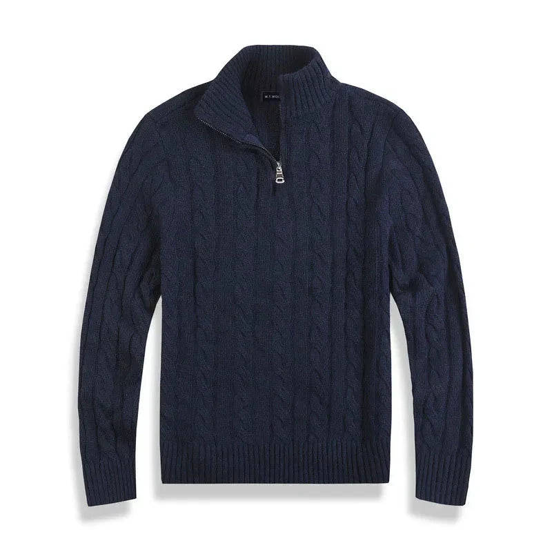 Kabelstrick Halb-Zip Pullover Herren Hoher Kragen