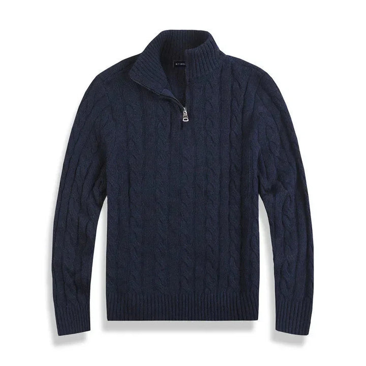 Kabelstrick Halb-Zip Pullover Herren Hoher Kragen