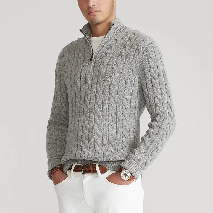 Kabelstrick Halb-Zip Pullover Herren Hoher Kragen