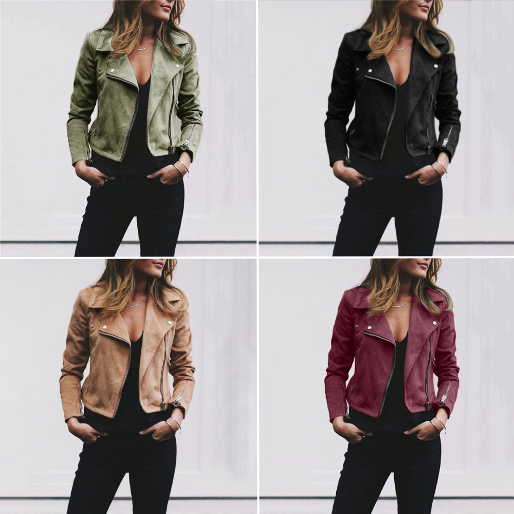 Suede-Look Bikerjacke für Damen mit Reißverschluss und zeitlosem Design