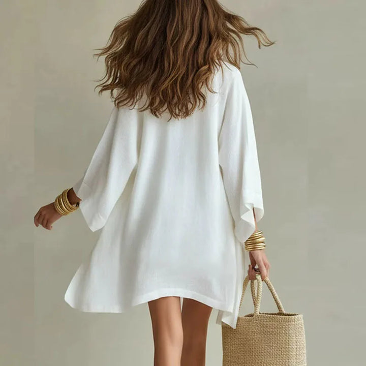 Leinen-Zweiteiler mit Kimono-Cardigan und Shorts mit Kordelzug