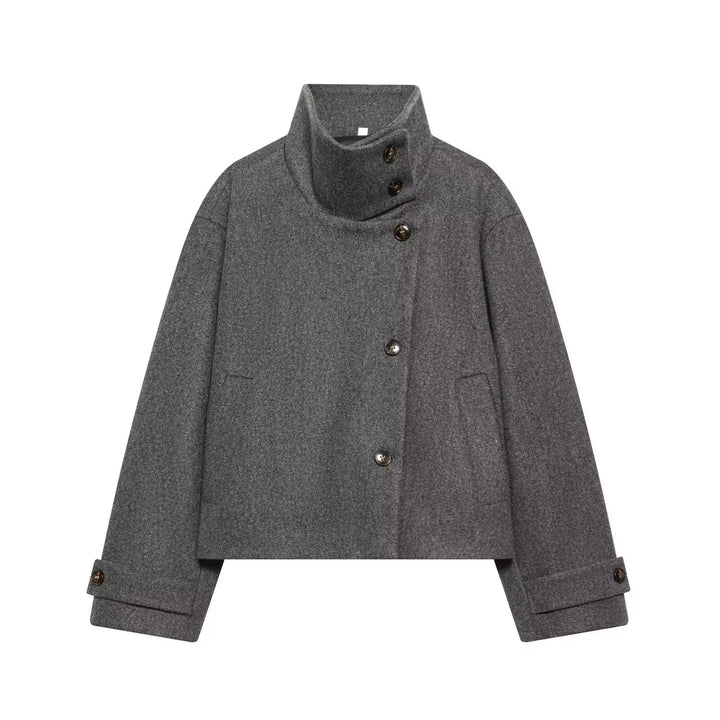 Damenjacke - Wollmischung Cropped Jacke mit Schnallenkragen