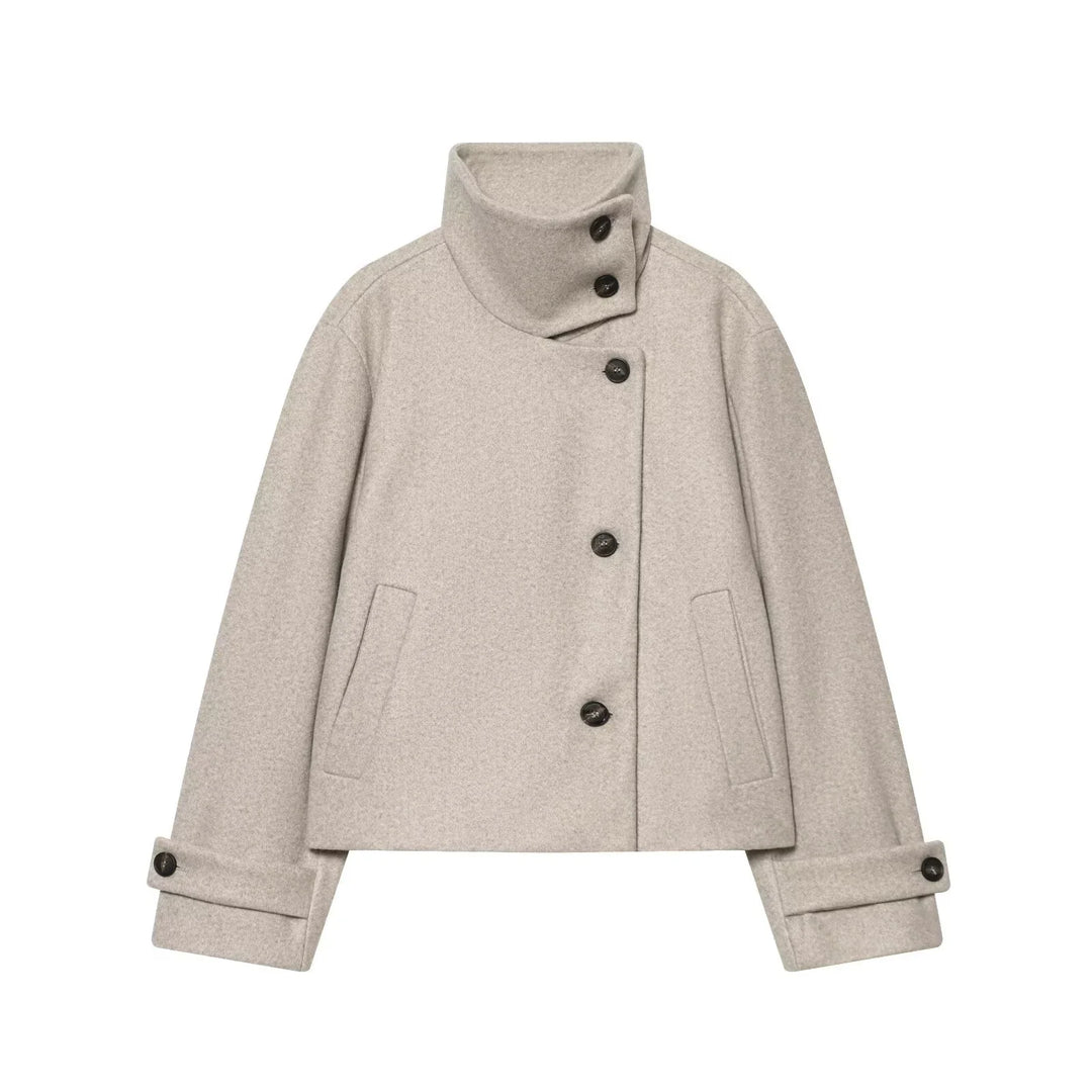 Damenjacke - Wollmischung Cropped Jacke mit Schnallenkragen