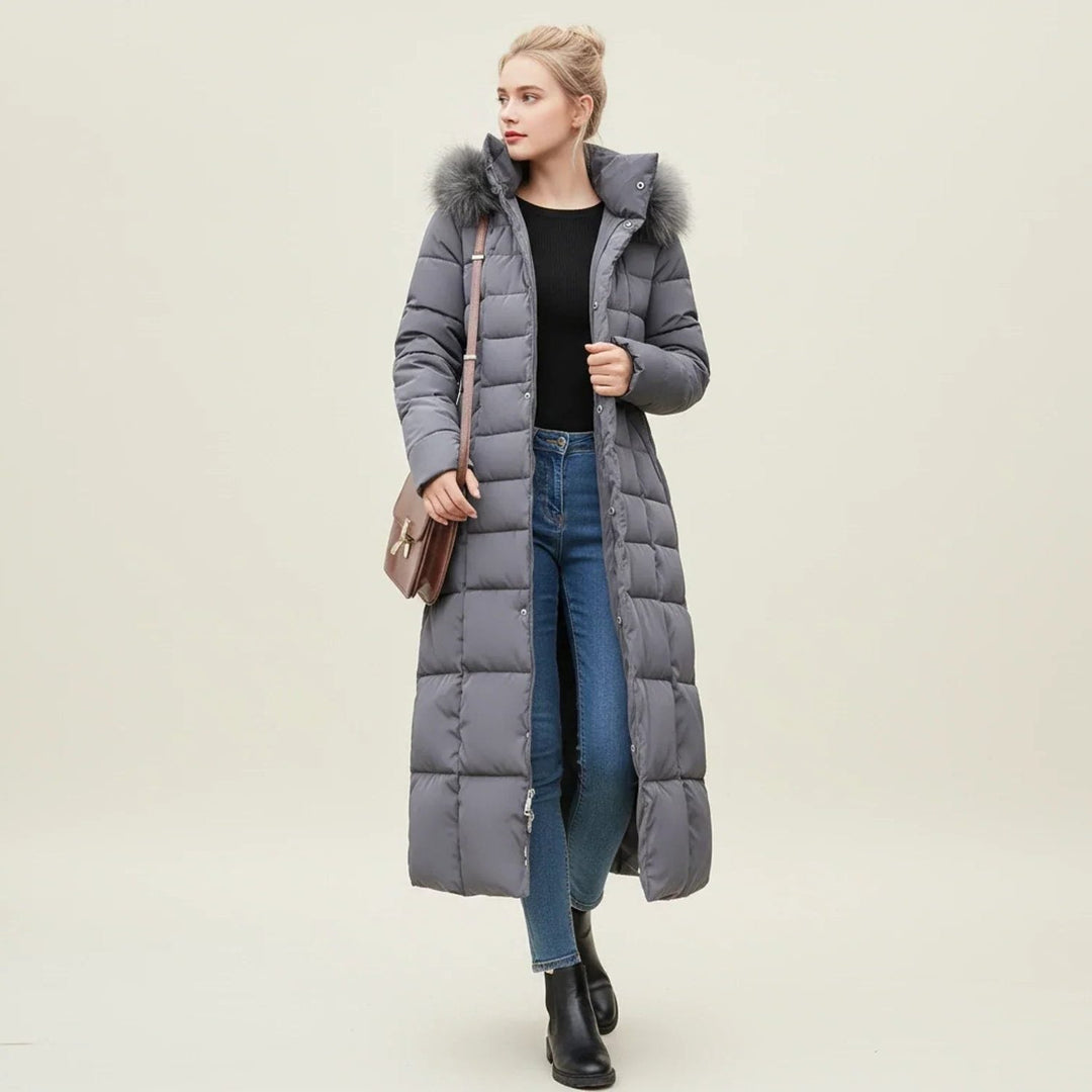 Damen Parka - Gestepptes Parka mit Gürteltaille und Kunstfellkapuze