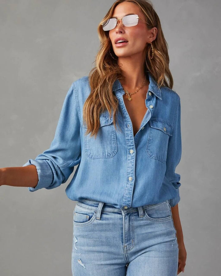 Damen Denim-Shirt mit entspanntem Revers und Knopfleiste – Lässiges Langarm-Overshirt