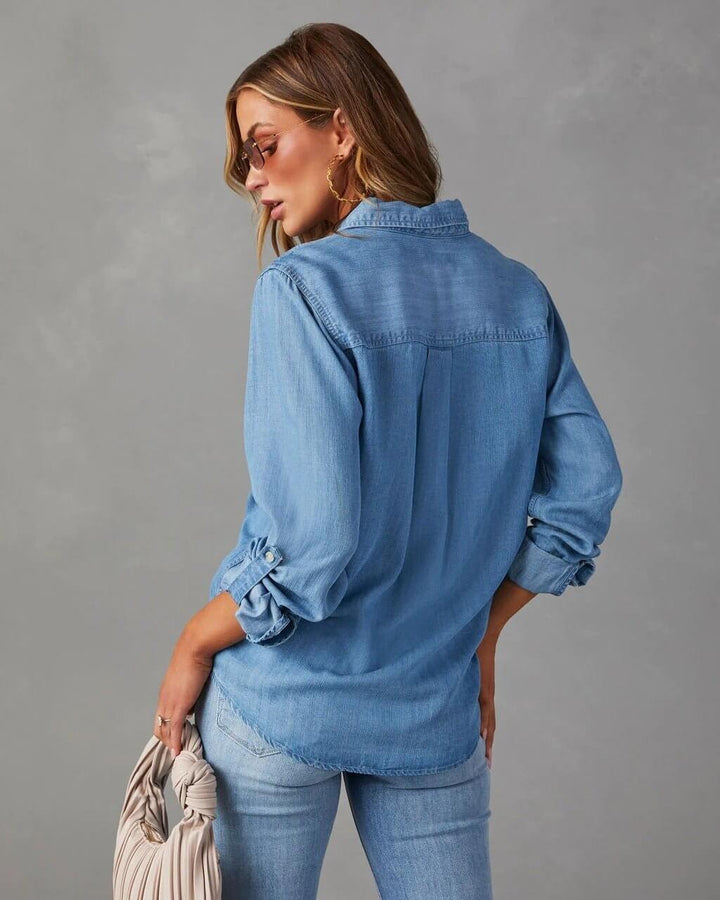 Damen Denim-Shirt mit entspanntem Revers und Knopfleiste – Lässiges Langarm-Overshirt