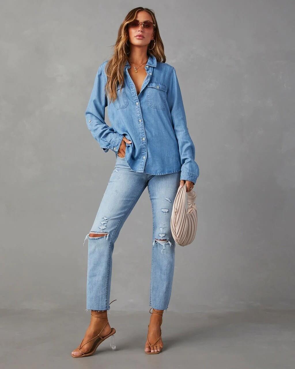 Damen Denim-Shirt mit entspanntem Revers und Knopfleiste – Lässiges Langarm-Overshirt