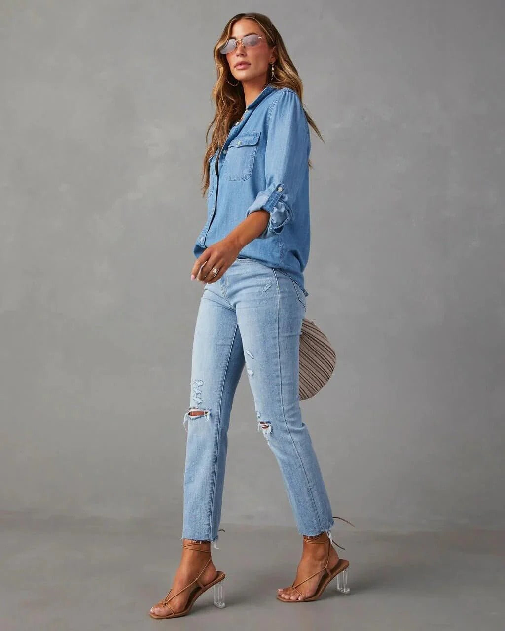 Damen Denim-Shirt mit entspanntem Revers und Knopfleiste – Lässiges Langarm-Overshirt