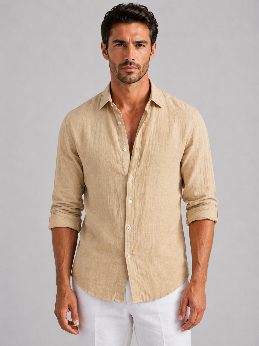 Herren Leinen-Look Sommerhemd – Lässige Passform mit Knöpfen