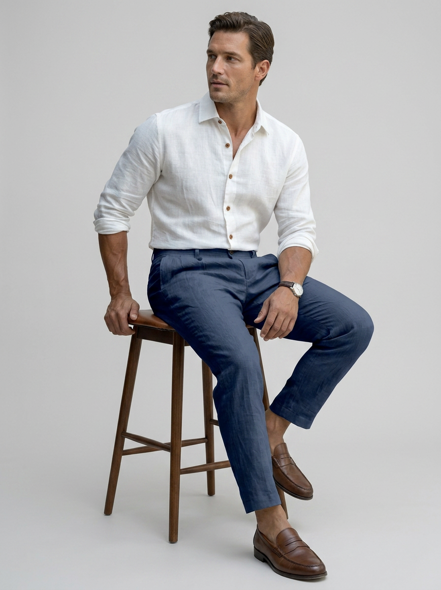 Pantalon fuselé en lin pour homme – Coupe estivale respirante