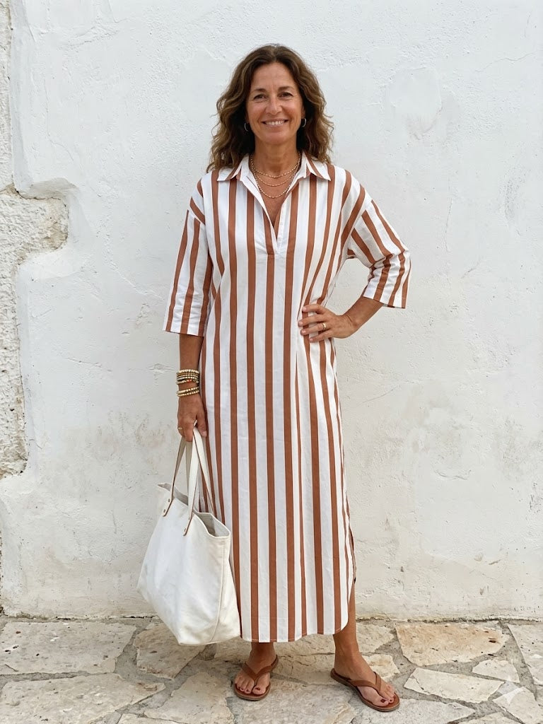 Naomi | Midi Shirt Dress with Long Sleeves and Stripes