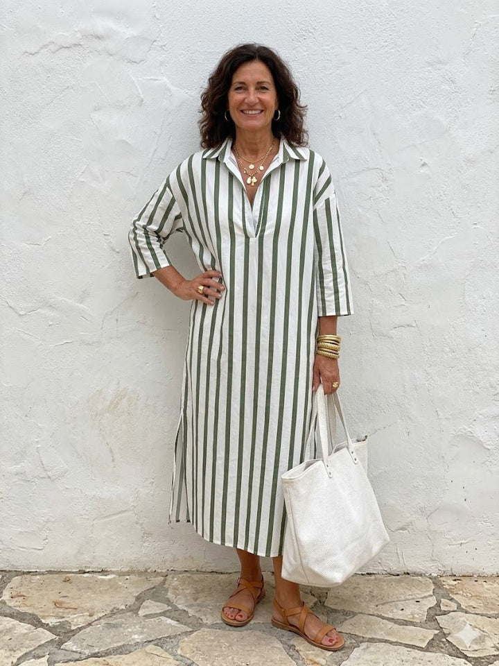 Naomi | Midi Shirt Dress with Long Sleeves and Stripes