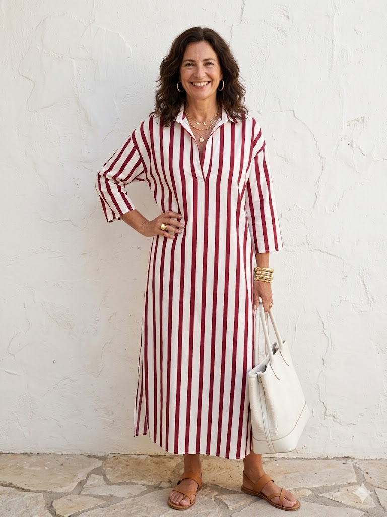 Naomi | Midi Shirt Dress with Long Sleeves and Stripes