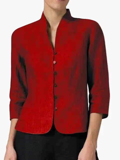 Veste femme à col montant et manches trois-quarts – Un look élégant pour le travail et les loisirs