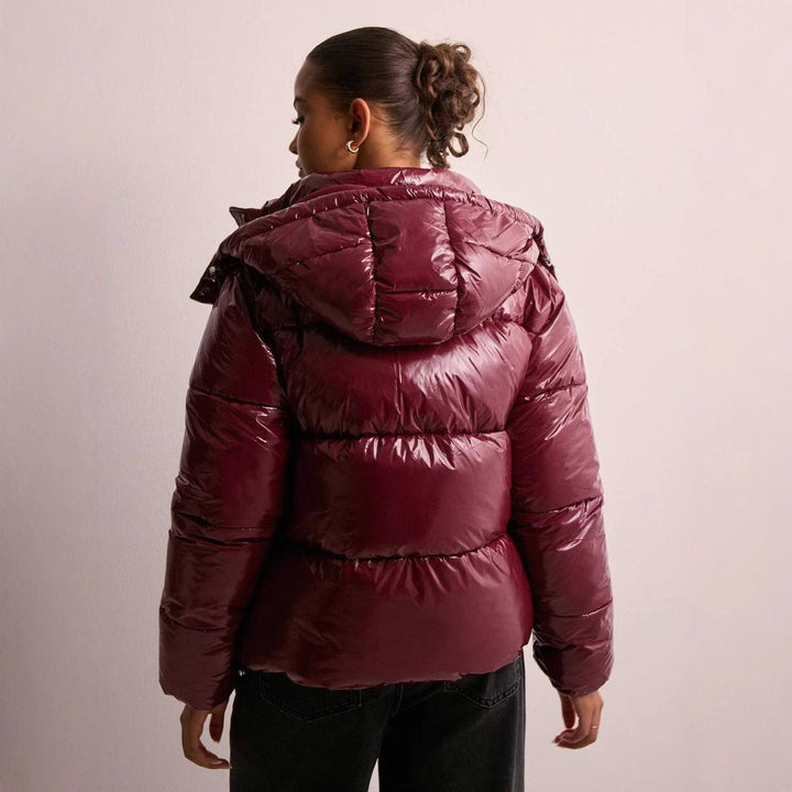 Damen Glänzende Gewatteerte Jacke mit Abnehmbarer Kapuze – Leichtgewicht