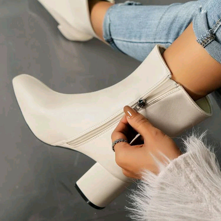 Damen Stiefeletten mit Blockabsatz und Reißverschluss