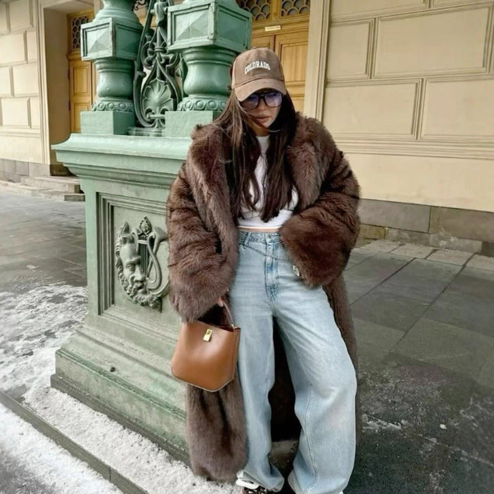 Damen Lang Faux Fur Mantel – Oversized Statement-Look für den Winter