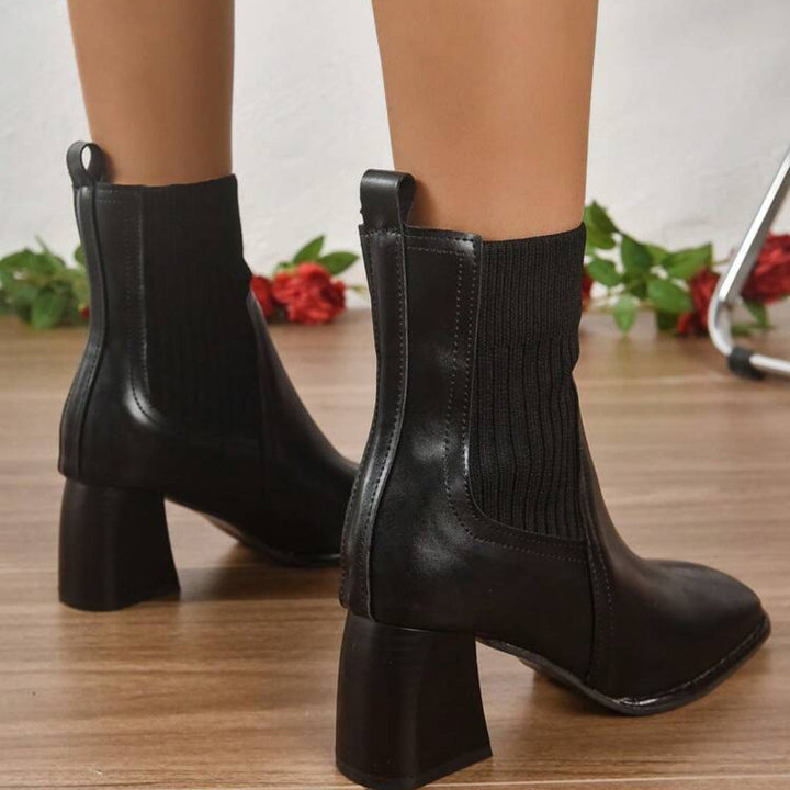 Damen Stiefeletten mit Blockabsatz und gestricktem Schaft