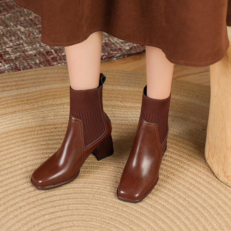 Chunky Stiefeletten für Damen mit gestricktem Einsatz und stabilen Absatz